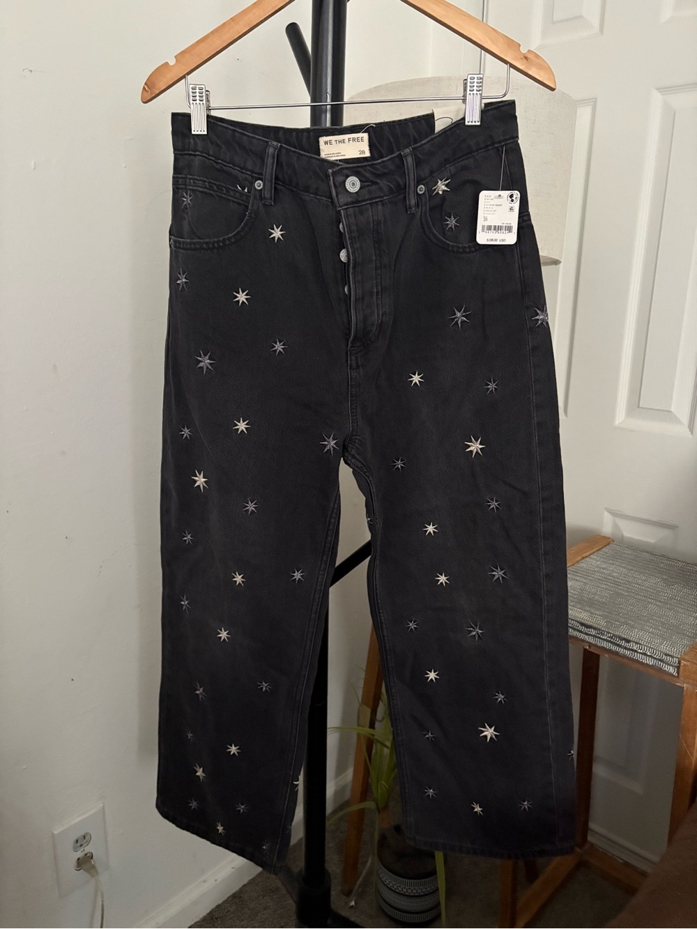 NWT FREE PEOPLE WE THE FREE Deep Trance Shine Embroidered Dropped Boyfriend Jean - Picture 11 of 14